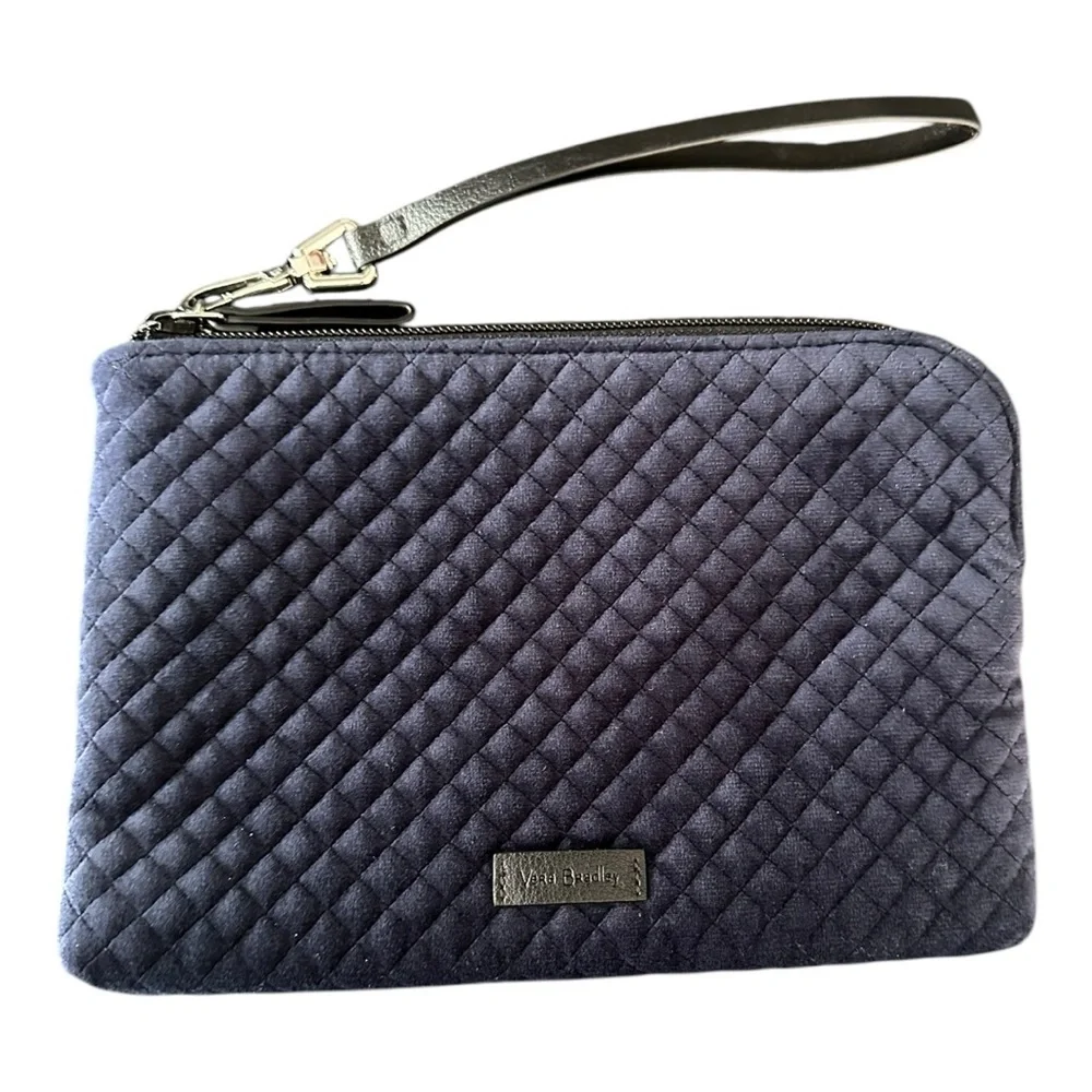 Vera Bradley Iconic Velvet Quilted Wristlet Navy Blue 8.75” X 6” Removab…